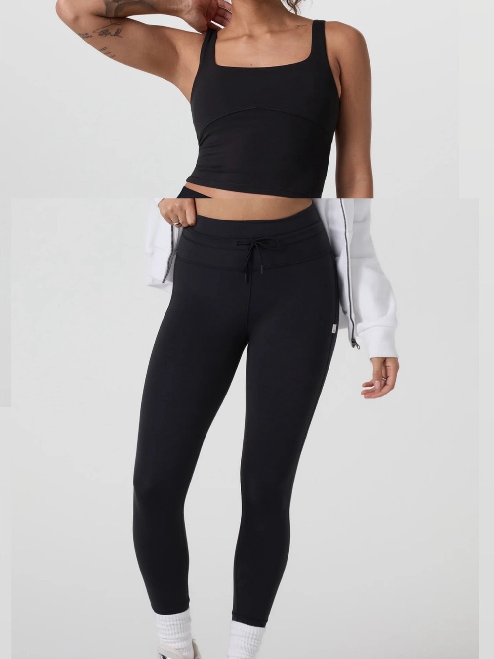 Vuori High-Rise Black Drawstring Leggings and tank top set